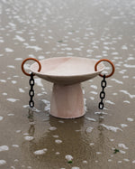 Load image into Gallery viewer, Pedestal bowl with chainlink detail shown in beach setting
