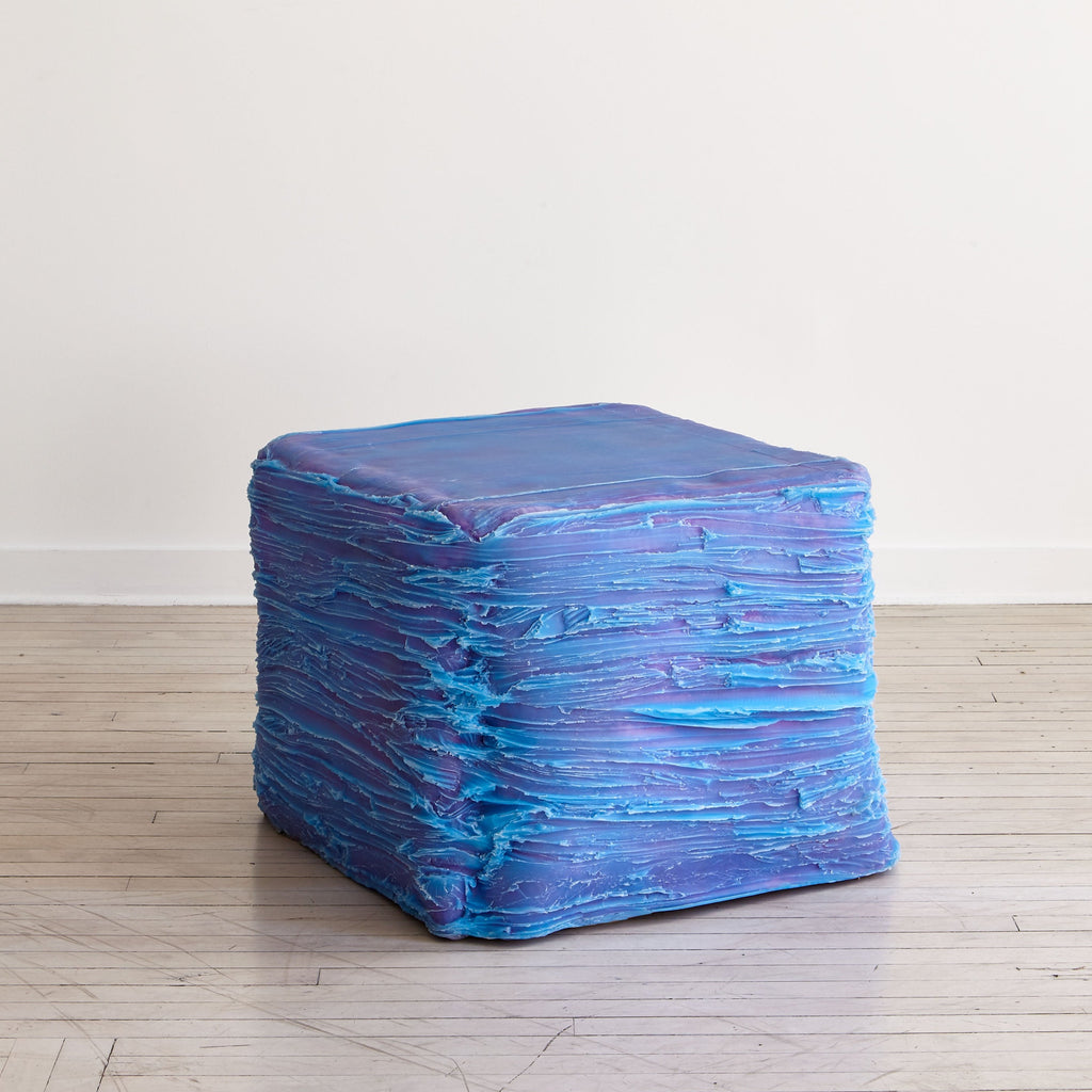 Blue and purple sculptural bench 